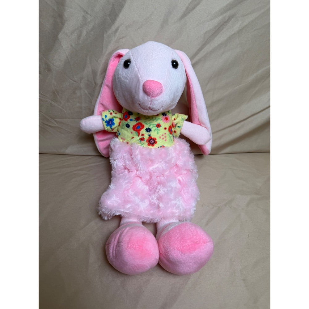Hug & Luv Pink Bunny Plush Stuffed Animal Floral Shirt Pink Rosette Tutu 15 inch